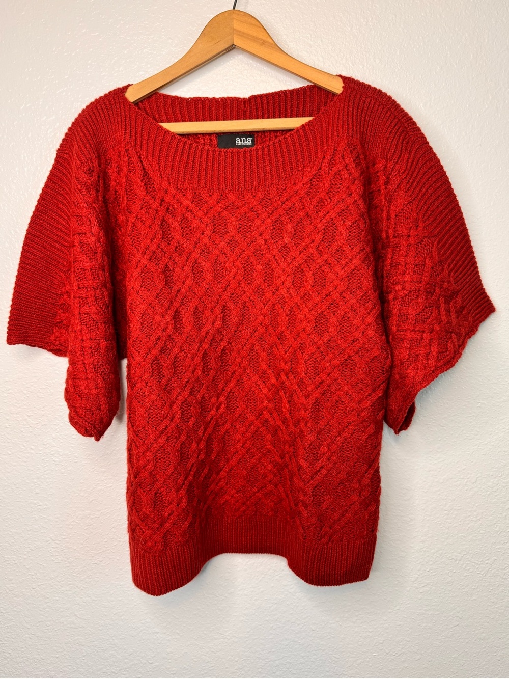 Red ana Cable Knit Square Sleeve Women’s Short Sleeve Sweater L